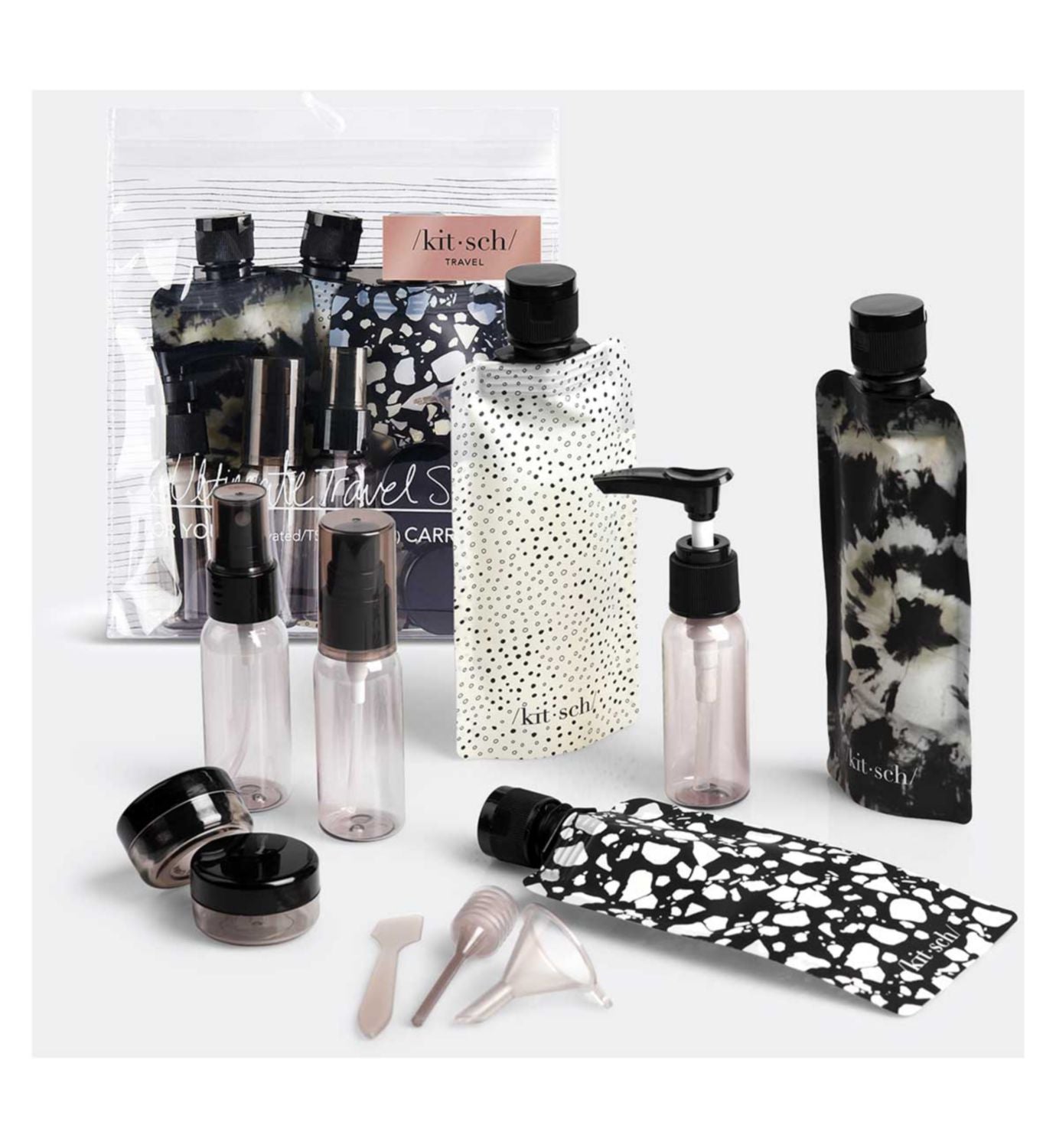 Kitsch 11 Piece Travel Bottle Set in Black, UK version