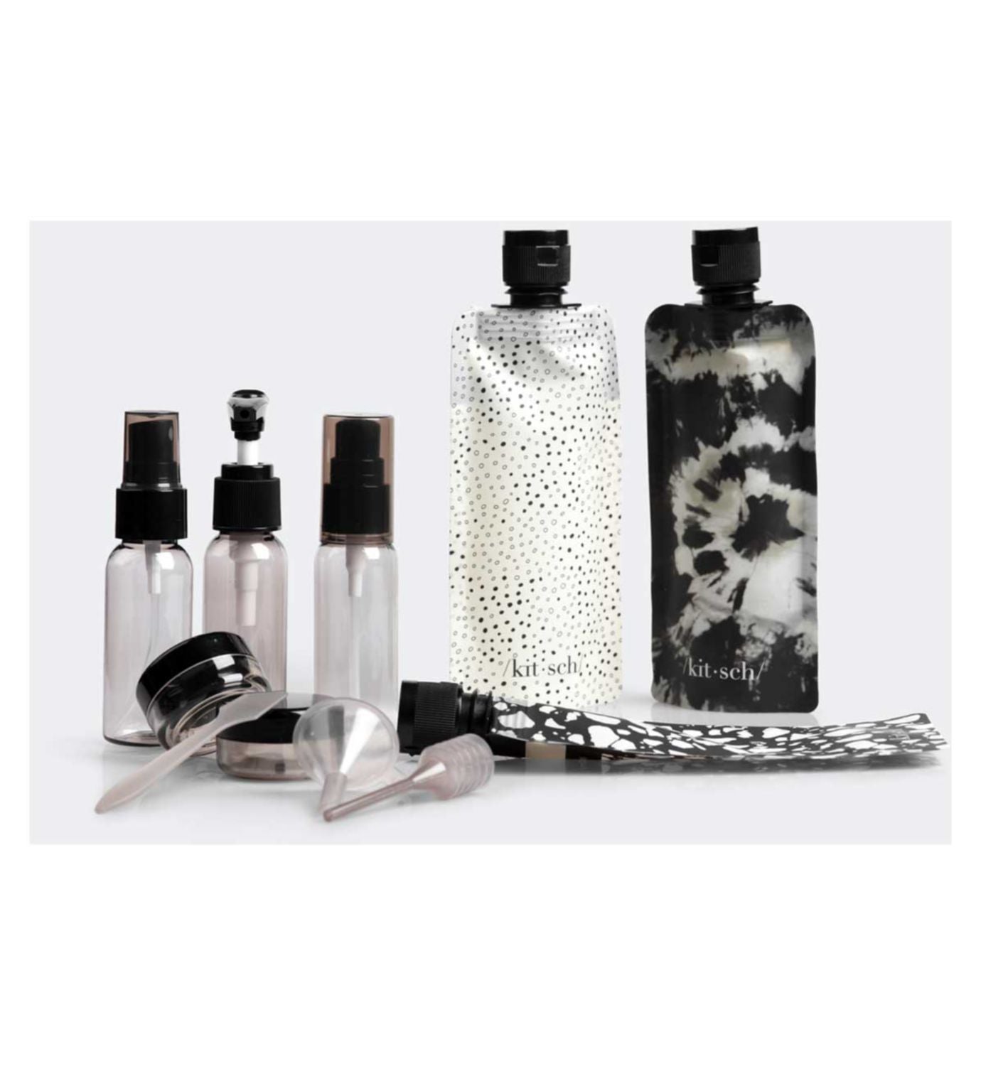 Kitsch 11 Piece Travel Bottle Set in Black, UK version
