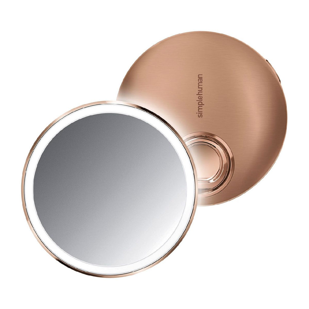 simplehuman sensor mirror compact, 3x magnification, rose gold stainless steel