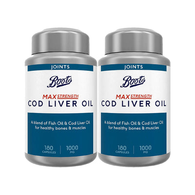 Boots Huile de Foie de Morue Max Force 1000 mg Gélules 2 x 180 (approvisionnement d'un an)