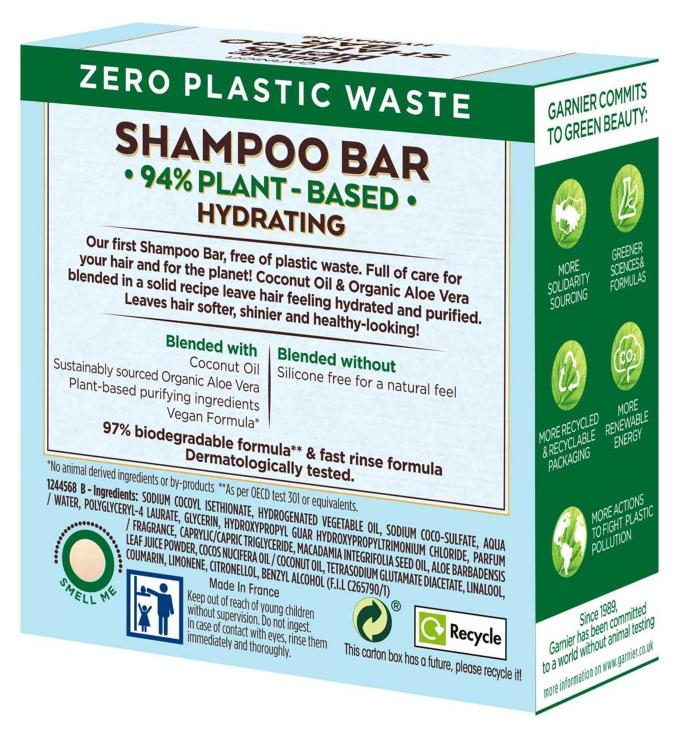 Garnier coconut hydrating shampoo bar 60g, imported from the UK