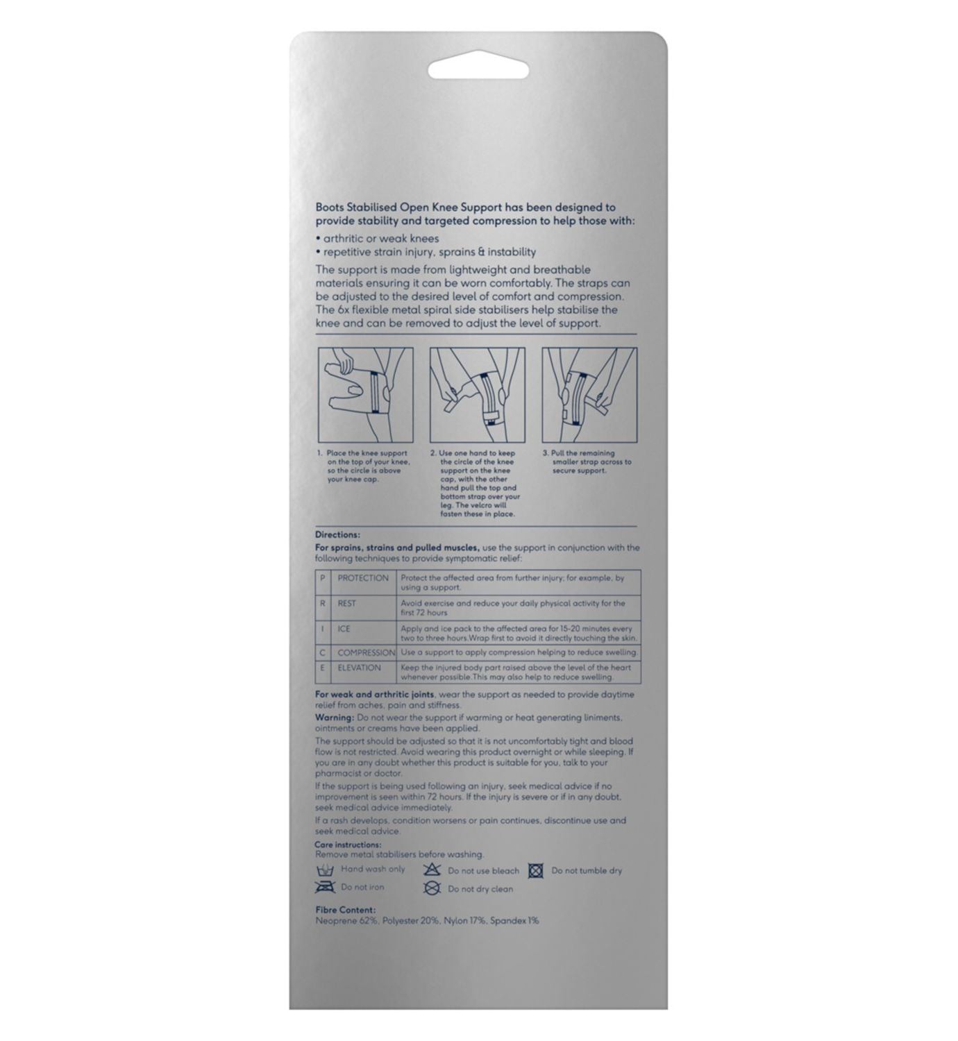 Boots stabilised open knee support one size, imported from the UK