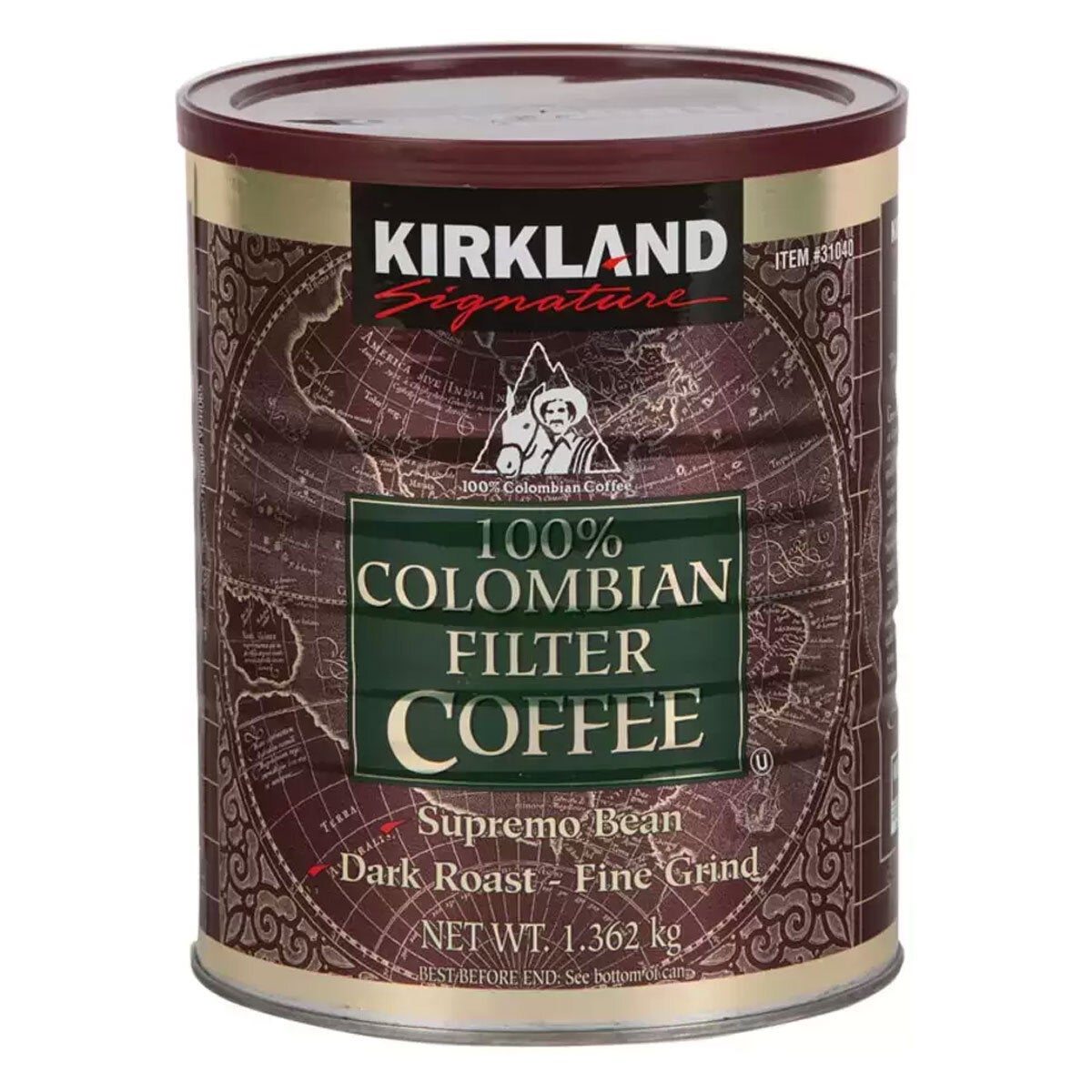 Kirkland Signature 100% Colombian ground filter coffee 1.362kg, UK version