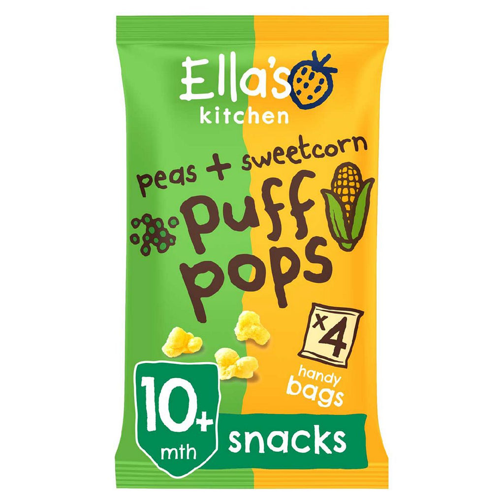 Ella's Kitchen Organic Peas and Sweetcorn Puff Pops Multipack Baby Snack 10+ Months 4x9g