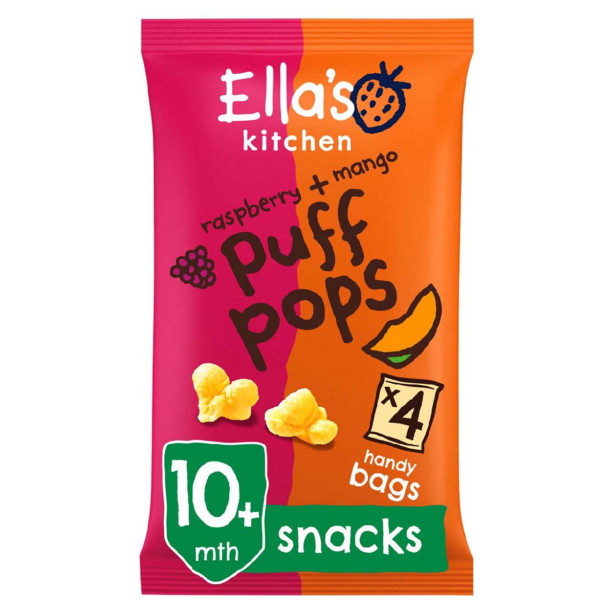 Ella's Kitchen Organic Raspberry and Mango Puff Pops Multipack Baby Snack 10+ Months 4x9g GOODS Boots   