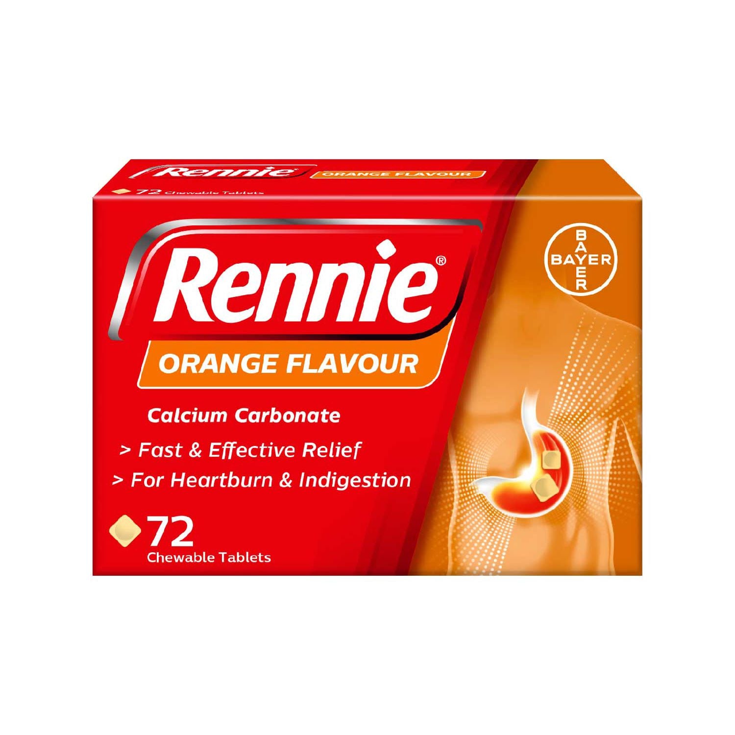 Rennie Orange Flavour chewable tablets 72 (British brand)