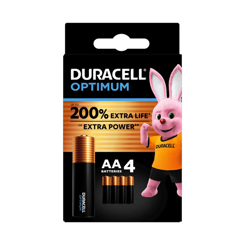 Duracell Optimum AA alkaline batteries 4-pack (British brand)