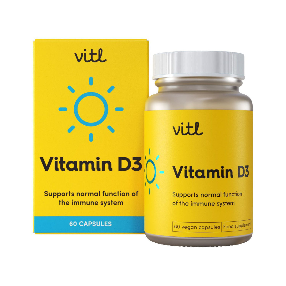 Vitl vitamin D3 vegan capsules 60, imported from the UK