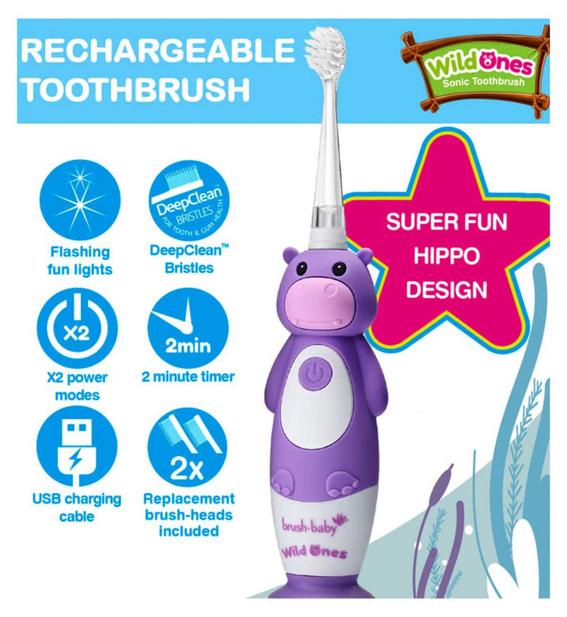 WildOnes hippo kids electric toothbrush, imported from the UK