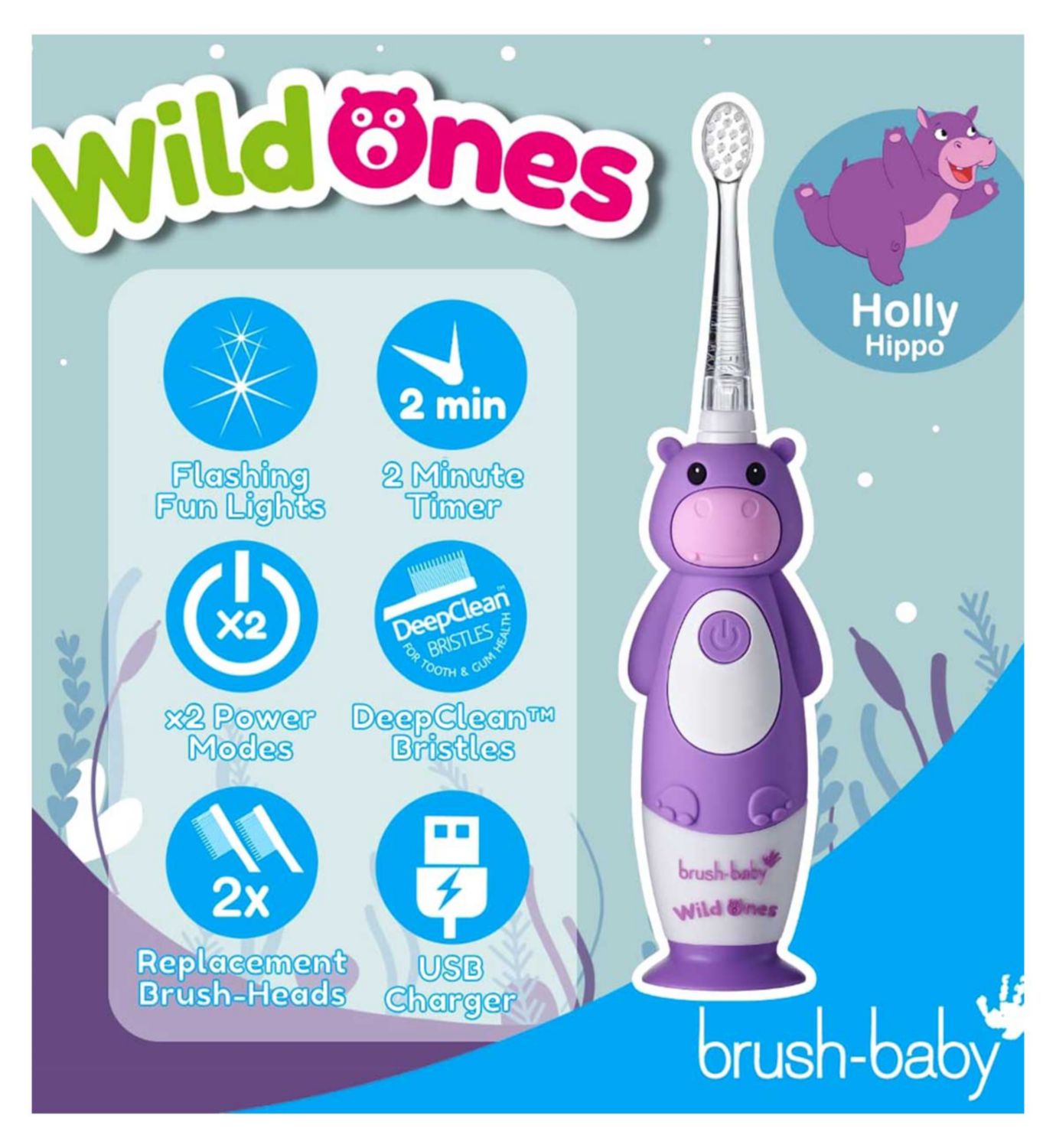 WildOnes hippo kids electric toothbrush, imported from the UK
