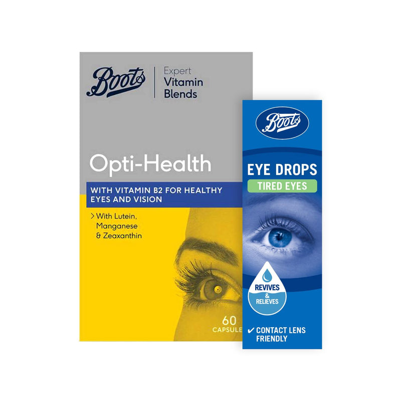 Boots Opti-Health supplements and Tired Eyes eye drops bundle - British product
