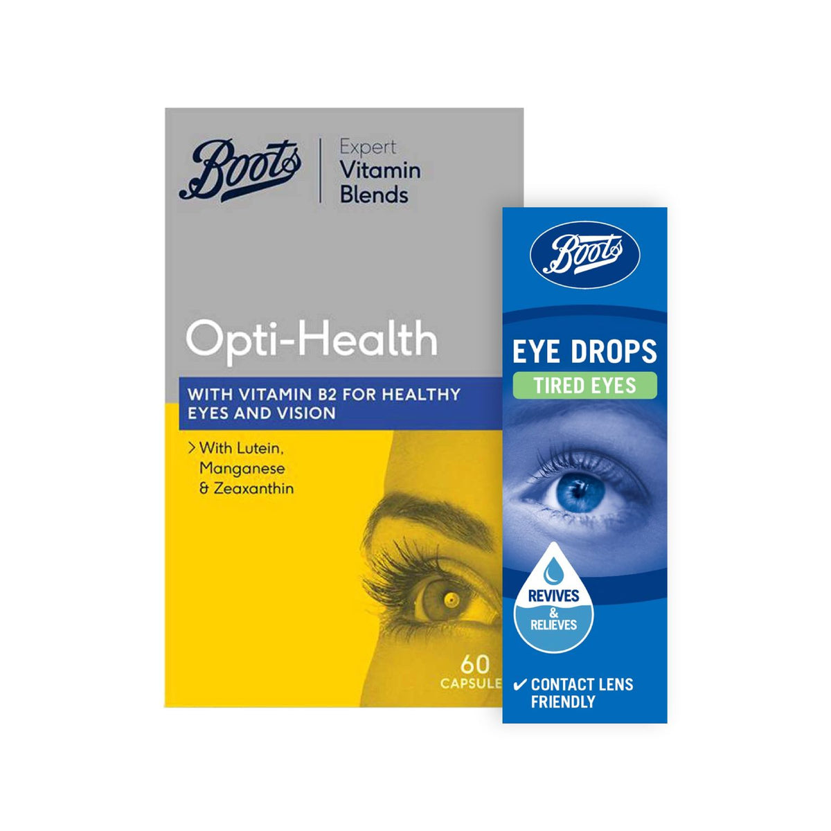 Boots Opti-Health supplements and Tired Eyes eye drops bundle - British product