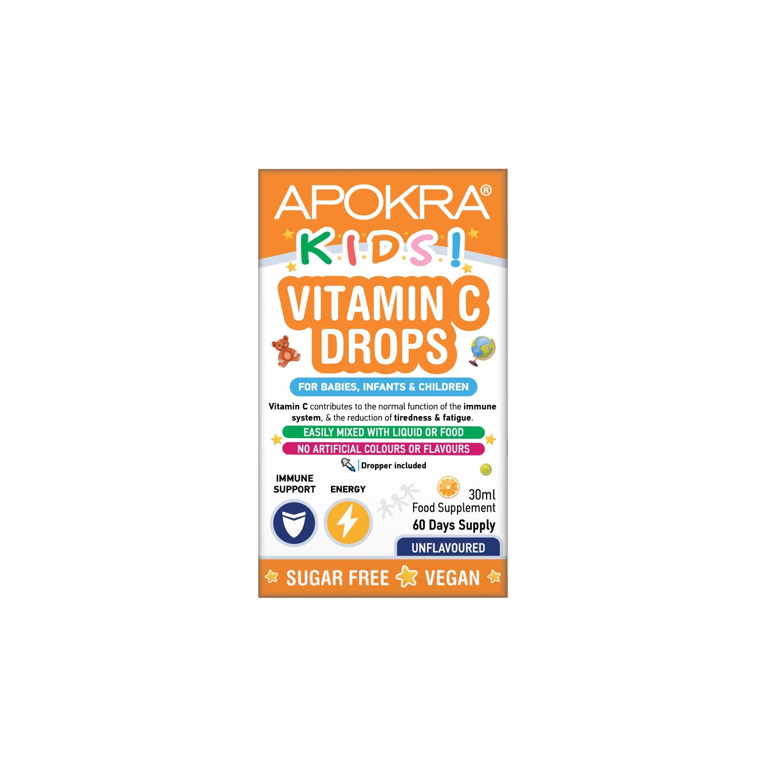 Apokra Kids Vegan Vitamin C Drops 30ml - British product
