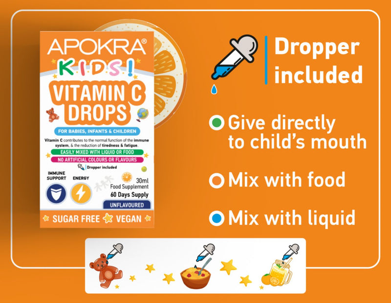 Apokra Kids Vegan Vitamin C Drops 30ml - British product