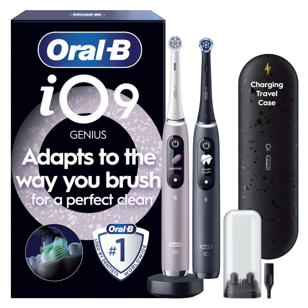 Oral-B iO9 black lava electric toothbrush duo pack, imported from the UK