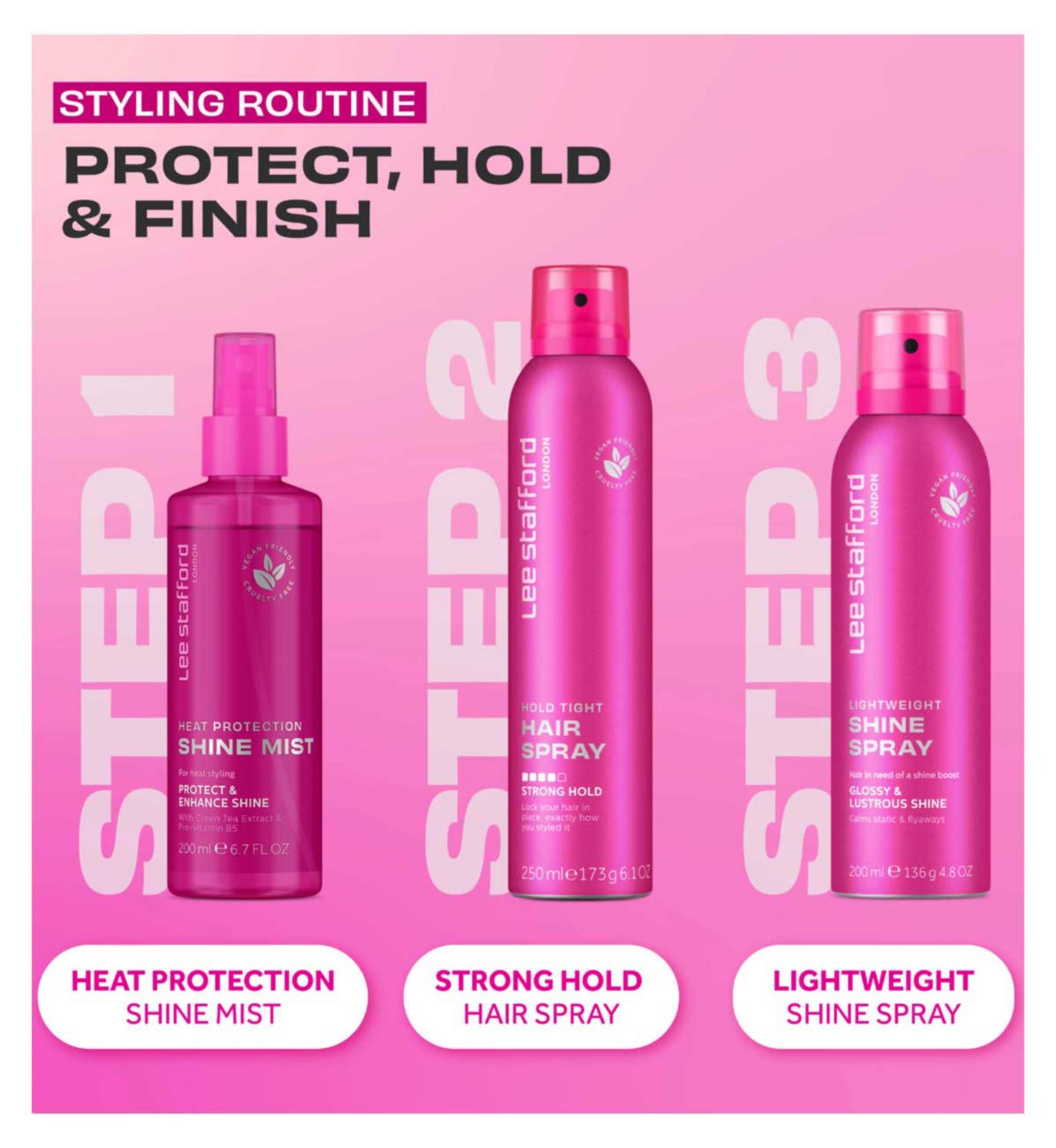 Lee Stafford Hold Tight styling hairspray 250ml, imported from the UK