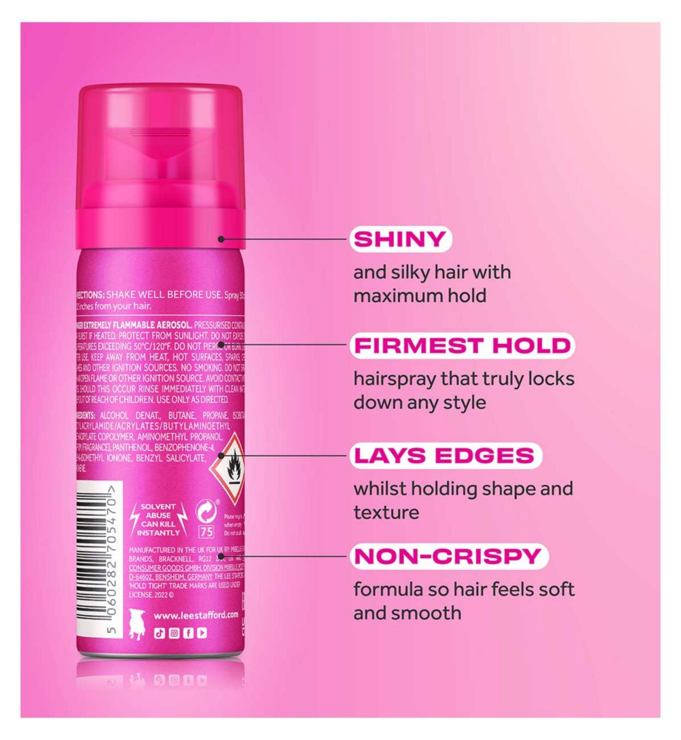 Lee Stafford Hold Tight Hairspray 50ml, imported from the UK