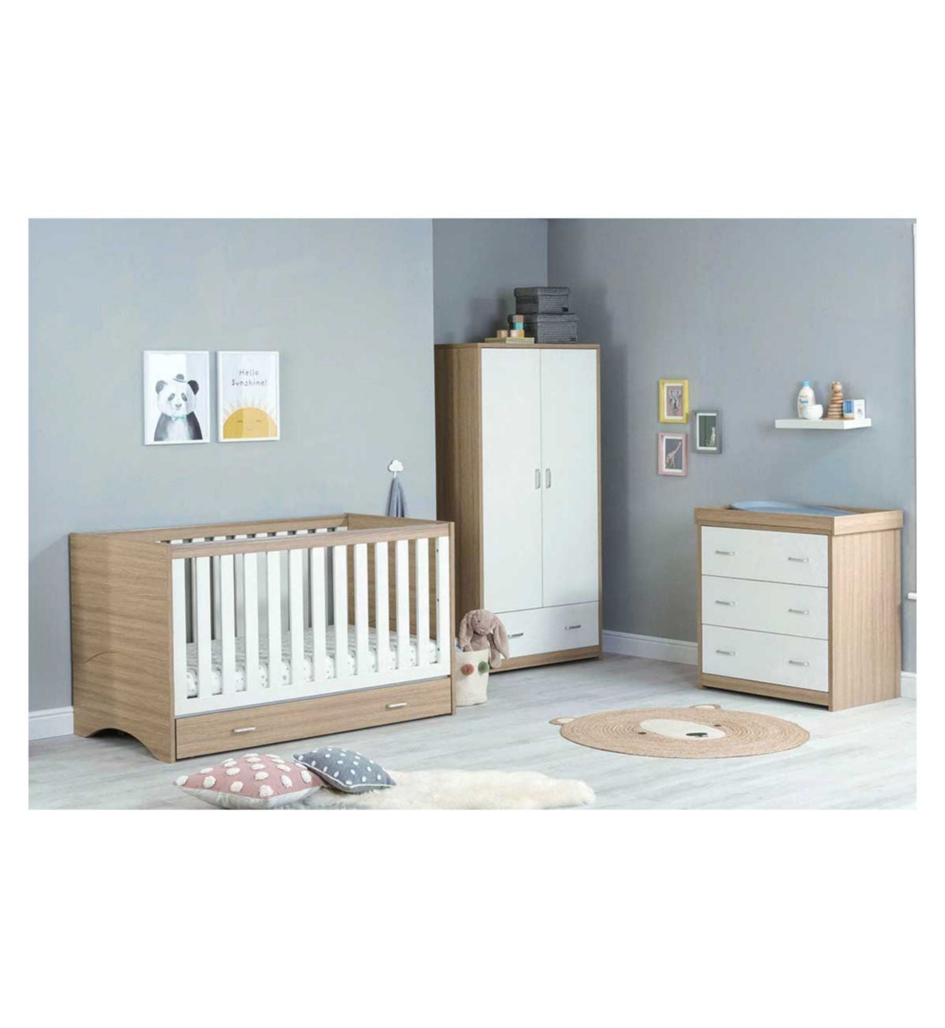 Babymore Veni 3-delers romsett eik hvit - britisk produkt