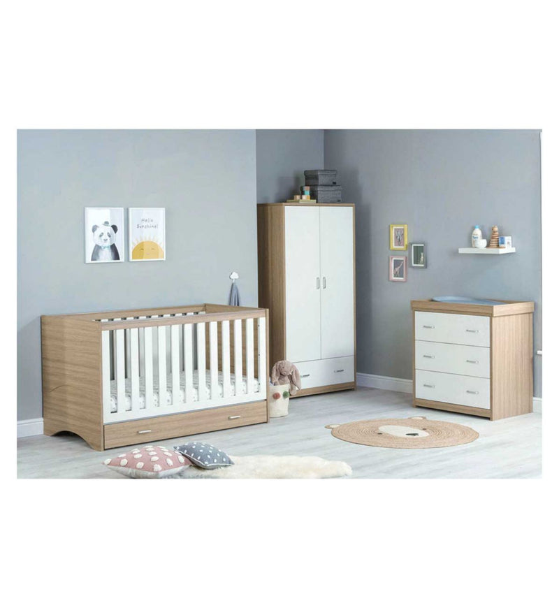 Babymore Veni 3-delers romsett eik hvit - britisk produkt