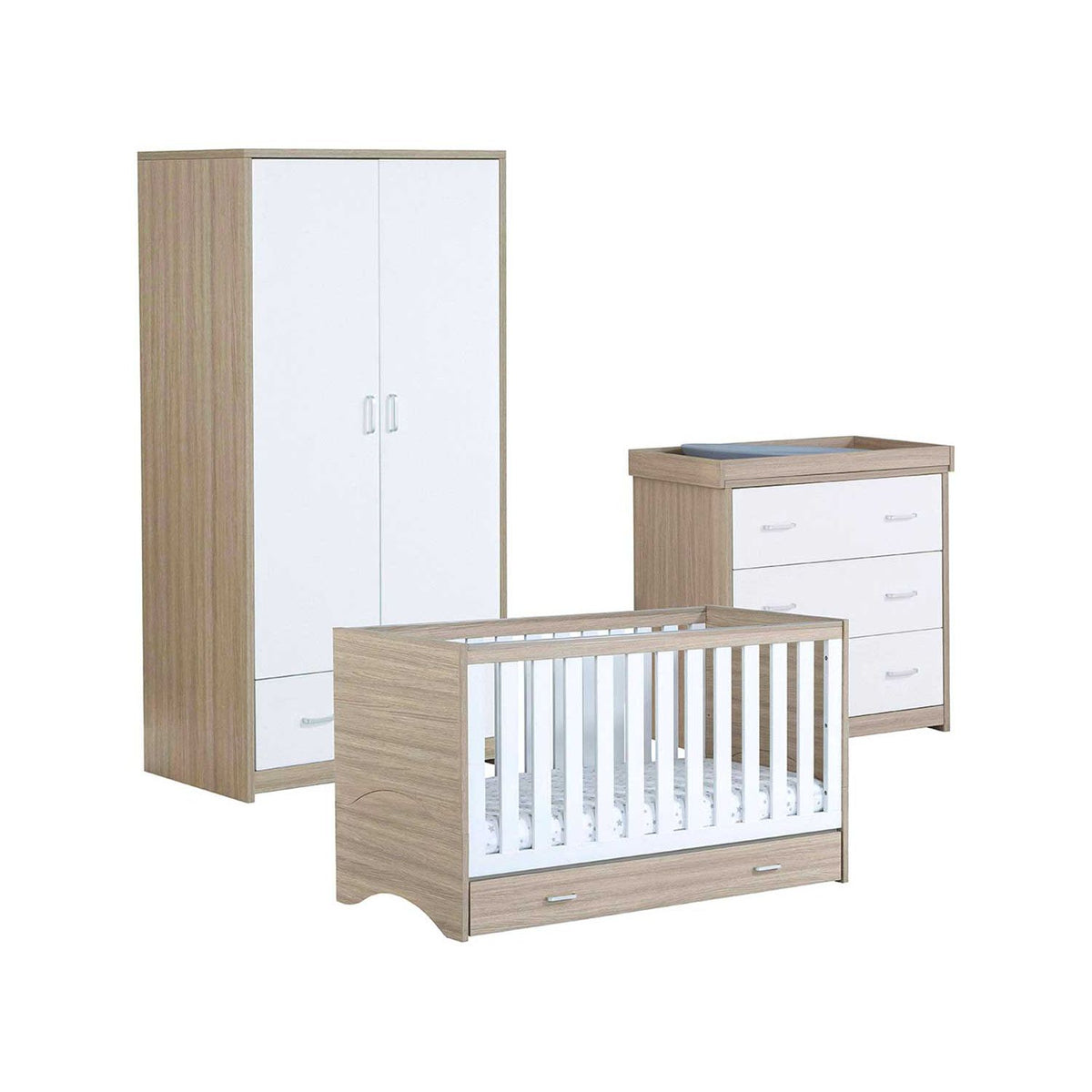 Babymore Veni 3-delers romsett eik hvit - britisk produkt