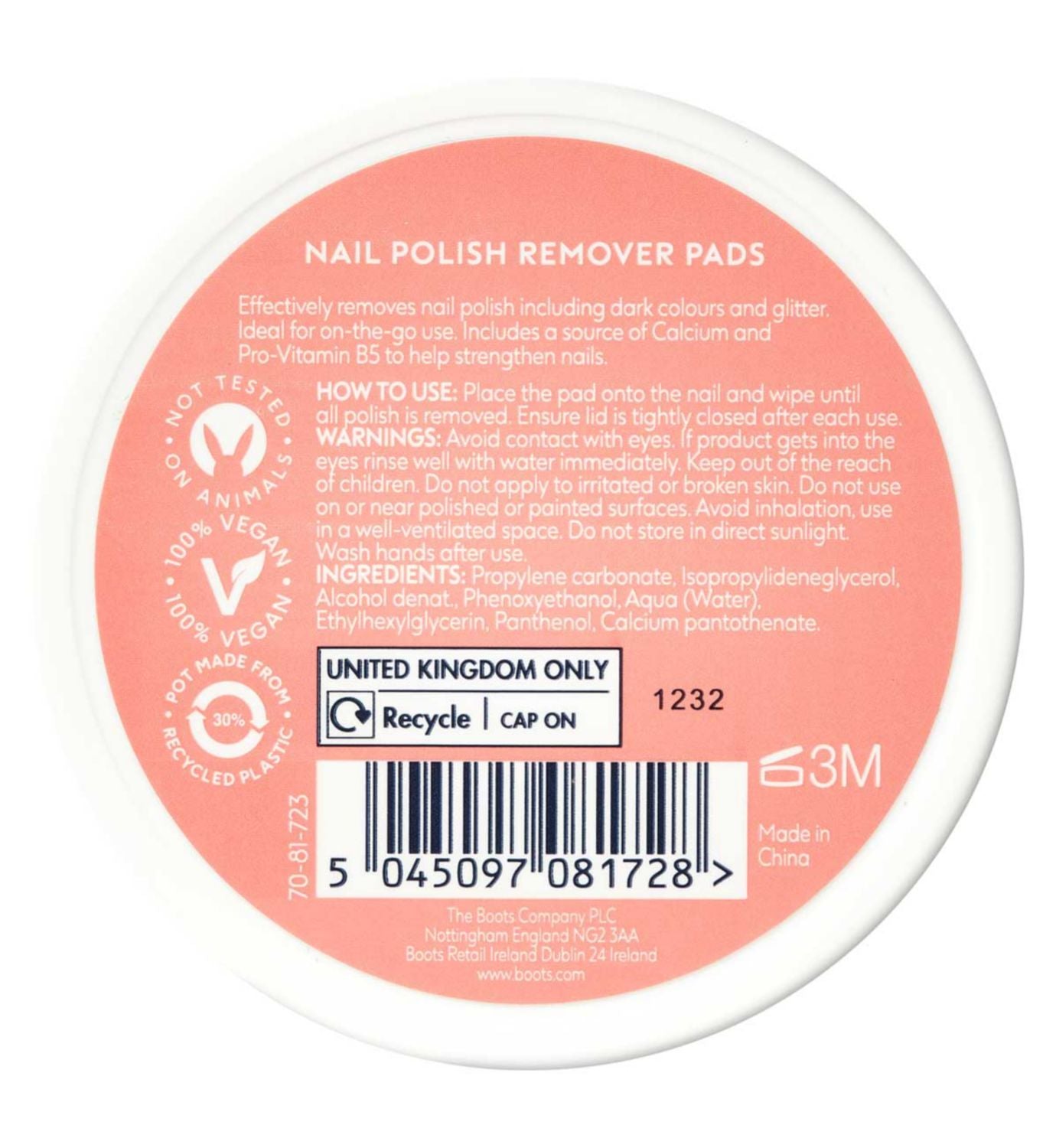 Boots neglelakkfjernerpads for å styrke neglene - britisk produkt