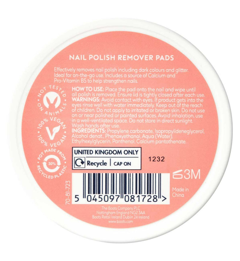 Boots neglelakkfjernerpads for å styrke neglene - britisk produkt