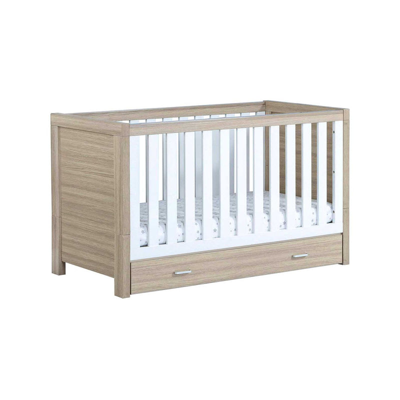 Babymore Cot Bed with Drawer Oak White - British product