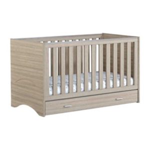 Babymore Veni Cot Bed with Under Drawer Warm Oak Wood Finish - British product
