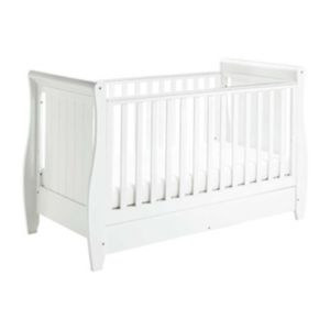 Babymore Stella Sleigh Cot Bed Dropside with Drawer White