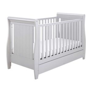 Babymore Stella Sleigh Cot Bed with Drawer Grey Baby Cot Bed