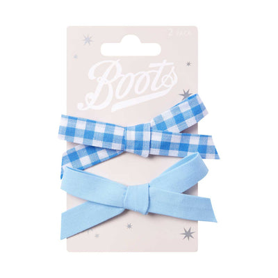 Boots Kids Blue and White Gingham Hair Bow Clip