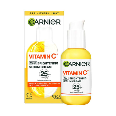 Boots Garnier SkinActive Vitamin C 2in1 Brightening Serum Cream SPF 25 50ml- Buy online at McGrocer