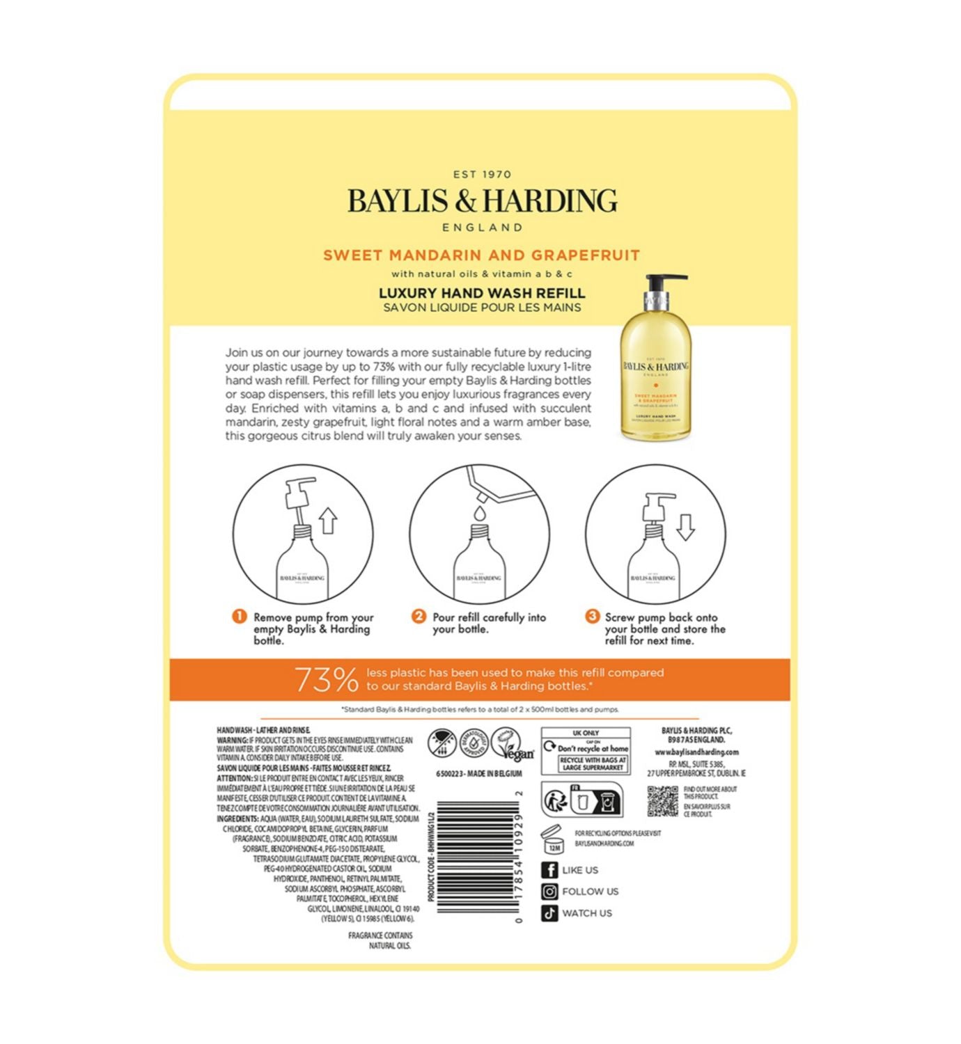 Baylis & Harding Sweet Mandarin Grapefruit Hand Wash Refill 1 Litre - British product