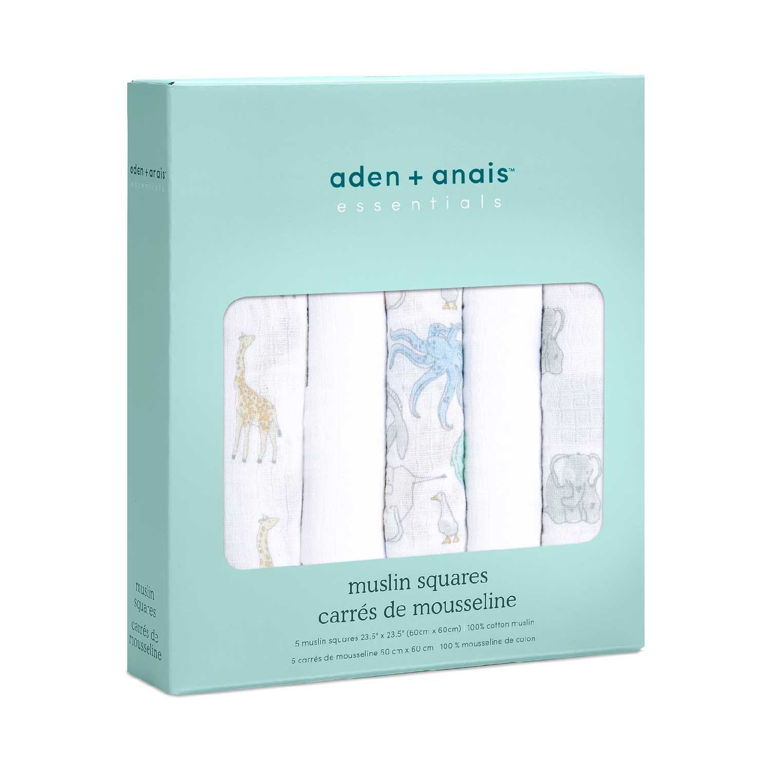 Aden + Anais 5 pack muslin squares, imported from the UK