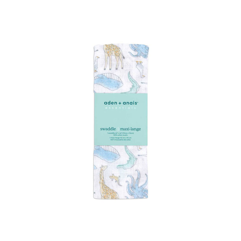 Aden and Anais cotton muslin swaddle blanket Natural History, imported from the UK