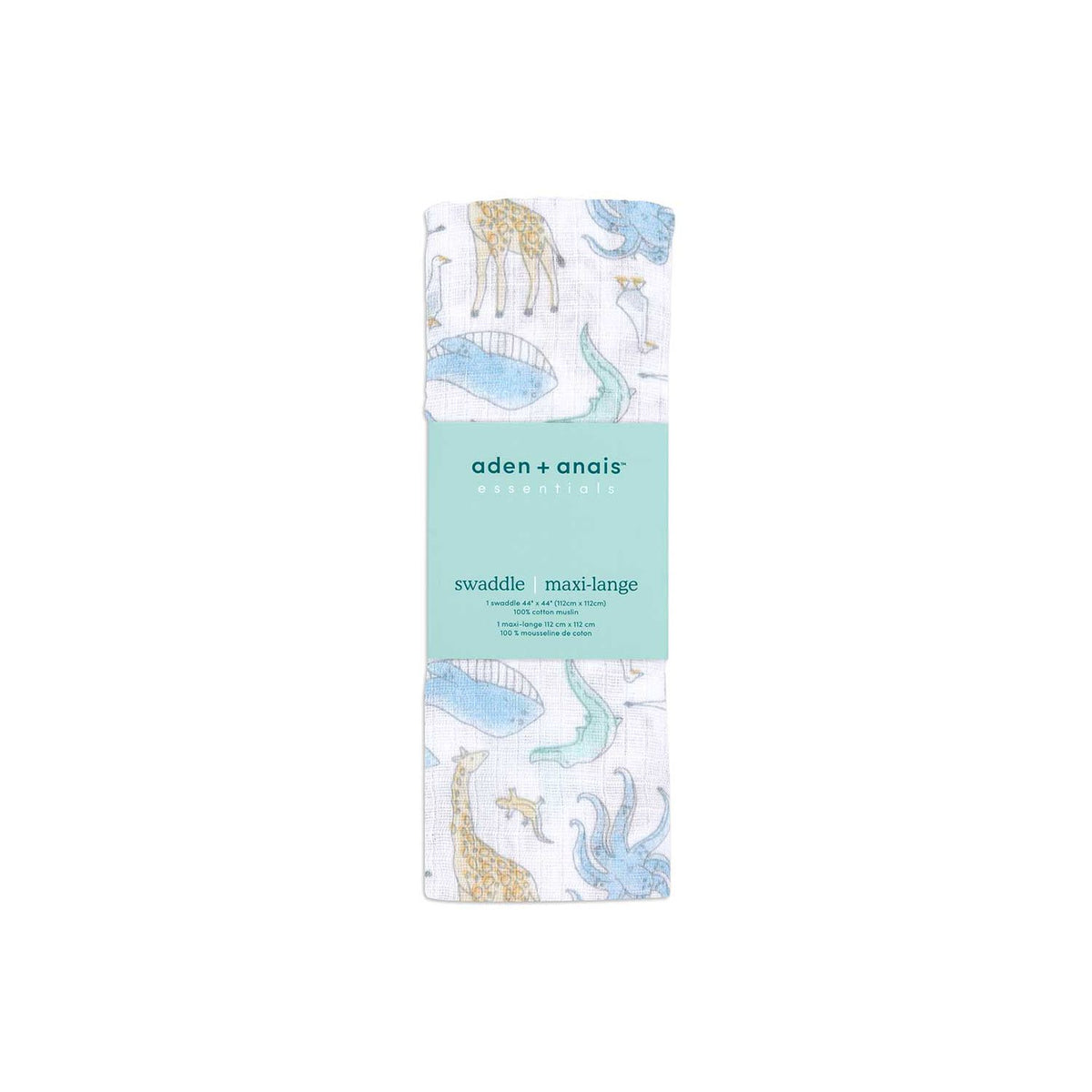 Aden and Anais cotton muslin swaddle blanket Natural History, imported from the UK