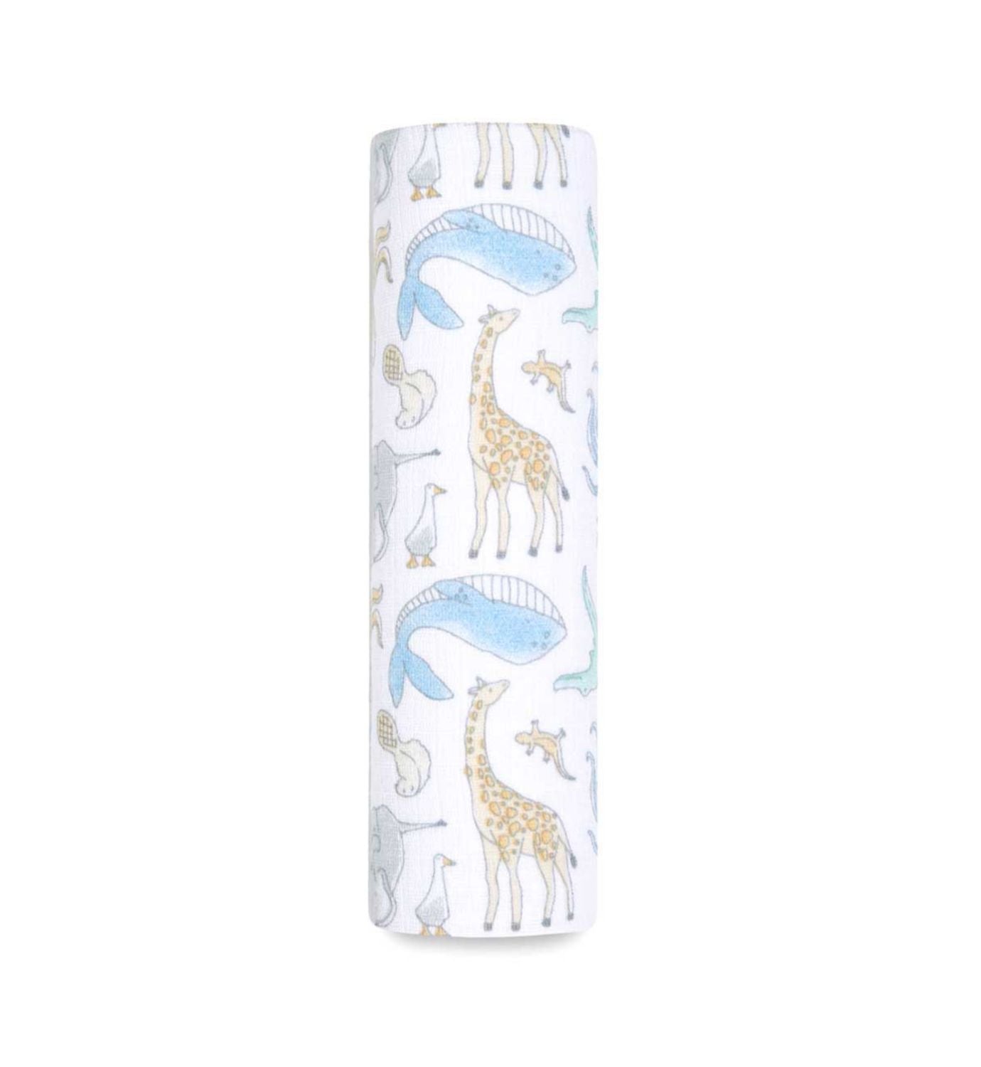 Aden and Anais cotton muslin swaddle blanket Natural History, imported from the UK