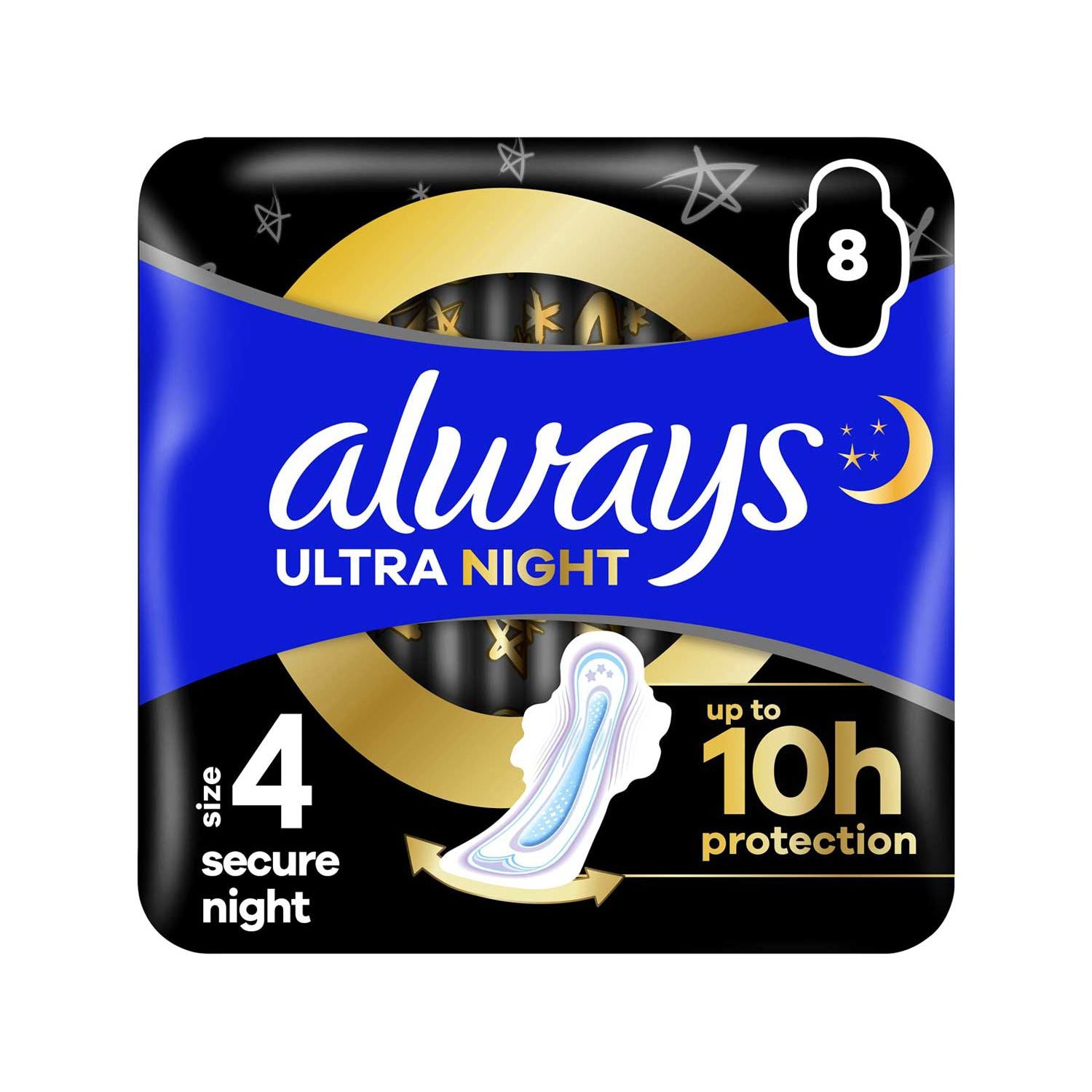 Always Secure Night sanitary towels with wings 8 pads, UK version