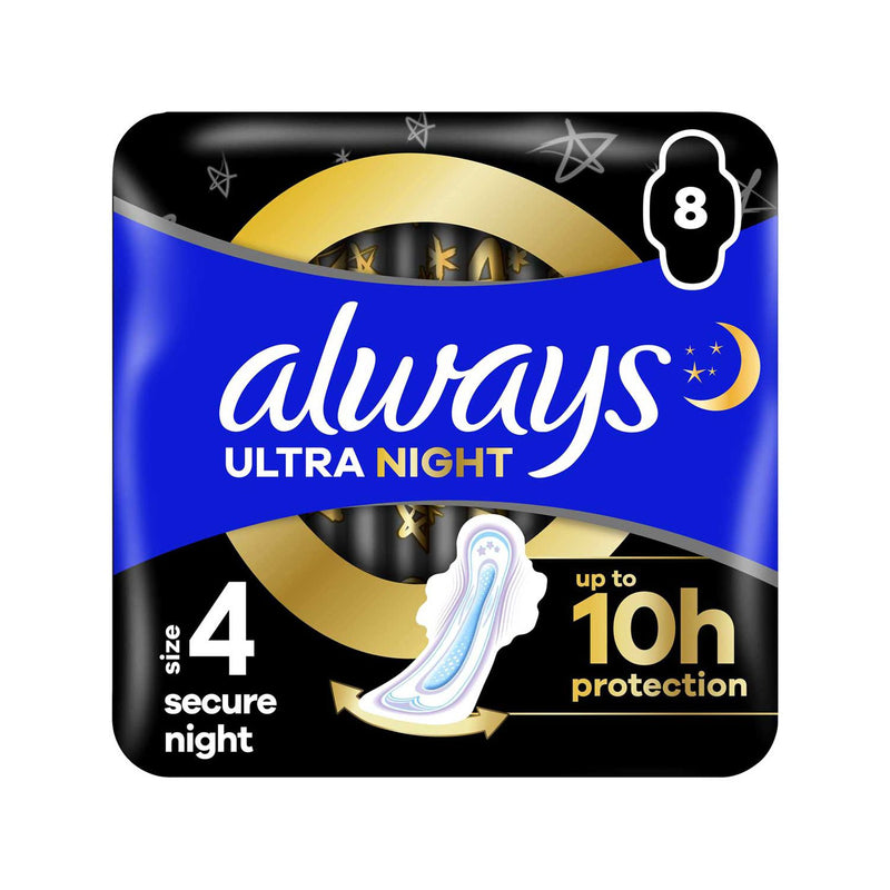 Always Secure Night sanitary towels with wings 8 pads, UK version