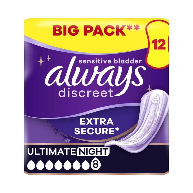 Always Discreet incontinence pads ultimate night 12 count, UK version