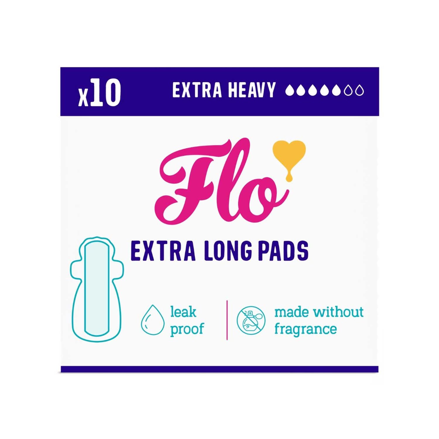 Flo bamboo extra long period pads 10 pack (British brand)