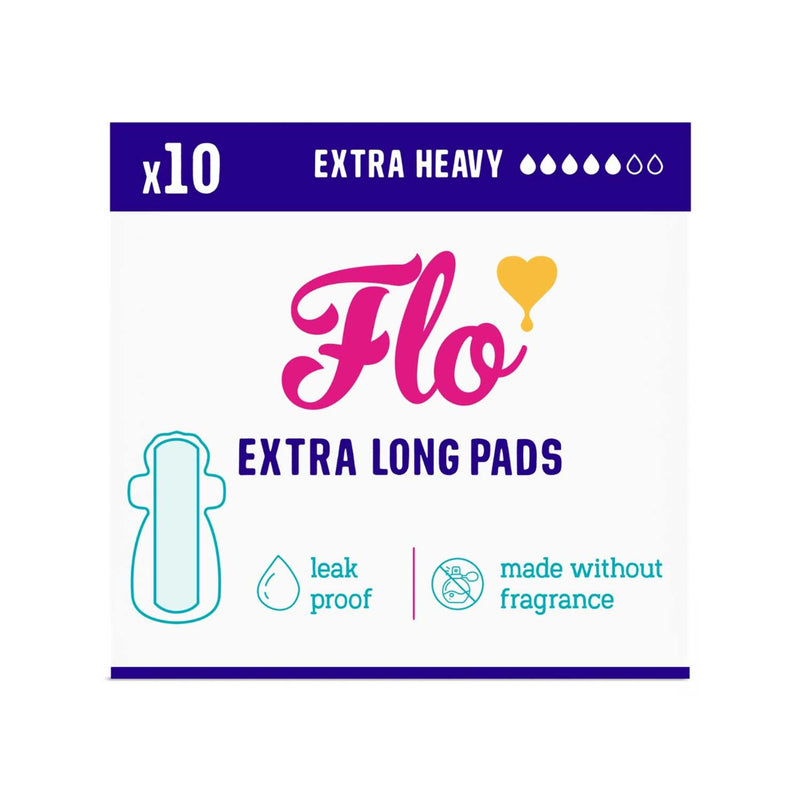Flo bamboo extra long period pads 10 pack (British brand)