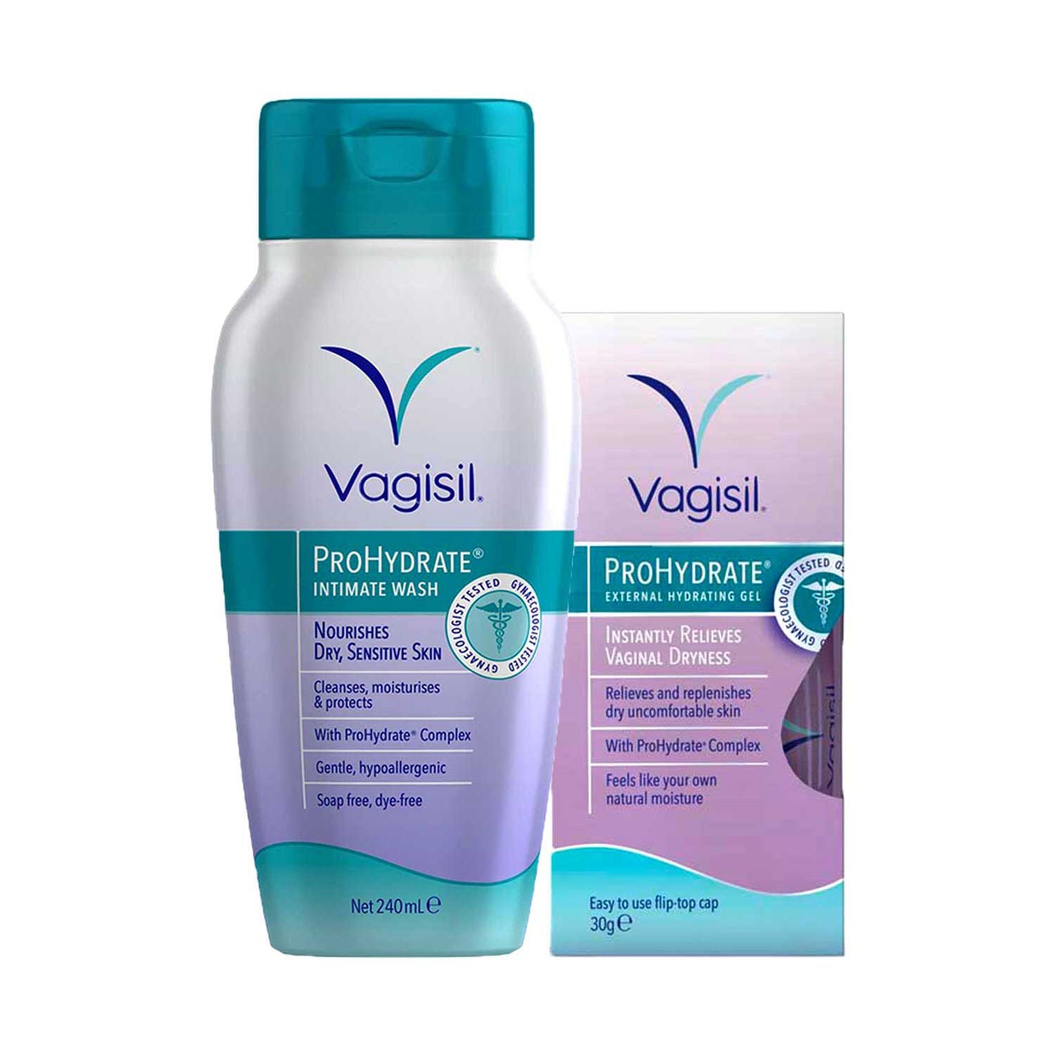 Vagisil ProHydrate Bundle intimate care wash and gel, imported from the UK