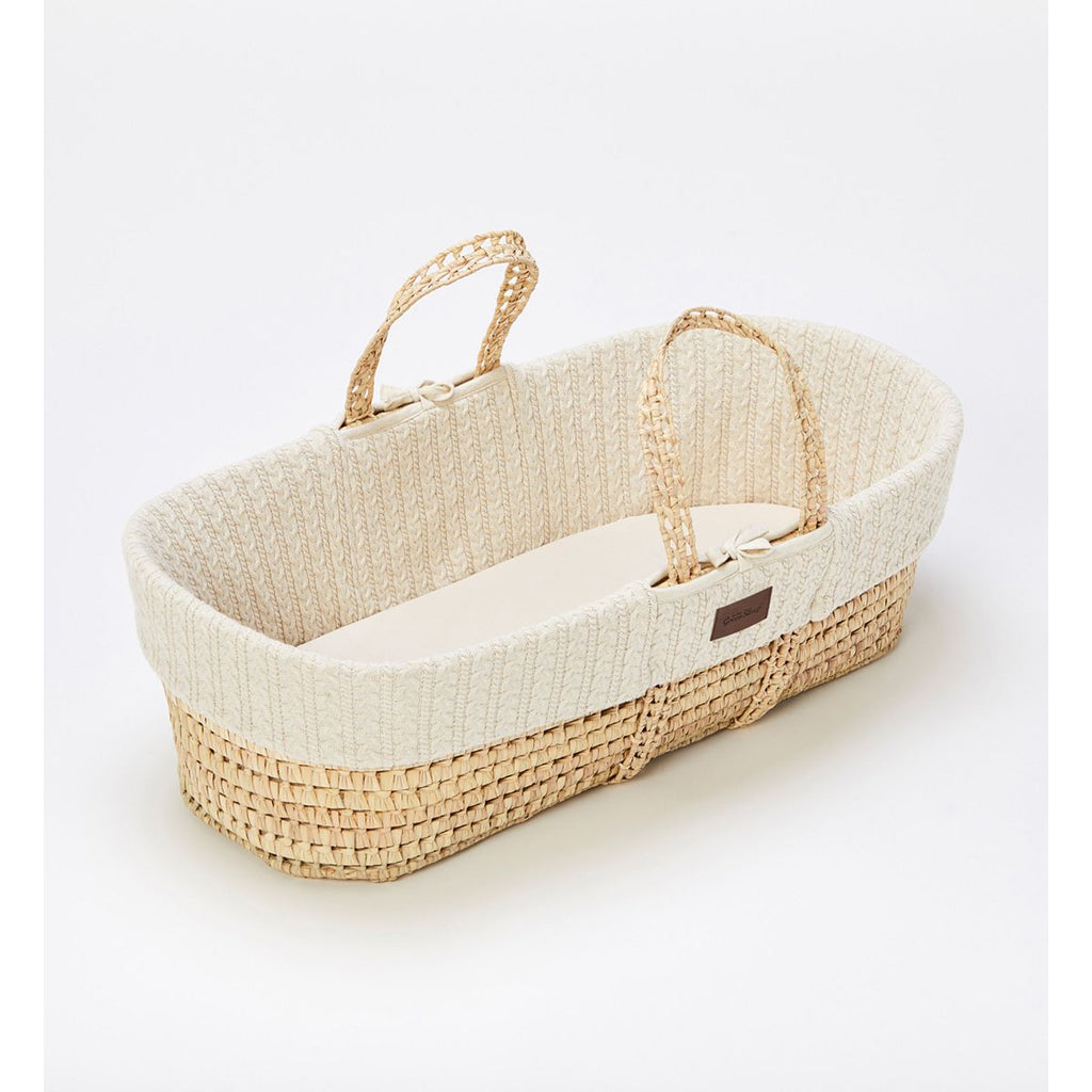 The Little Green Sheep Organic Knitted Moses Basket & Mattress - Linen