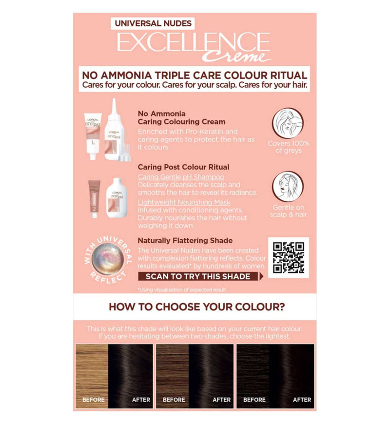 L'Oreal Paris Excellence Nudes 2U Darkest Brown hair dye - British product