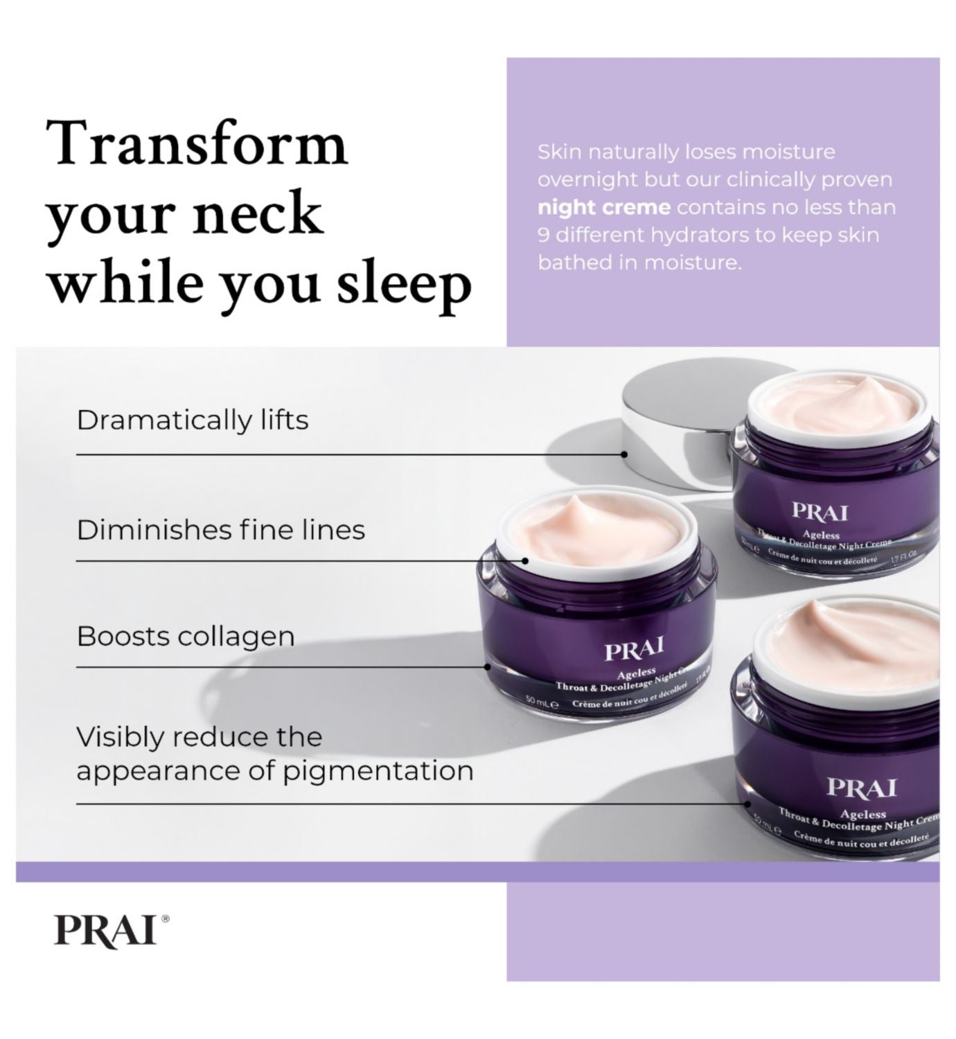 PRAI Beauty Ageless Throat & Decolletage Night Crème 50ml, imported from the UK