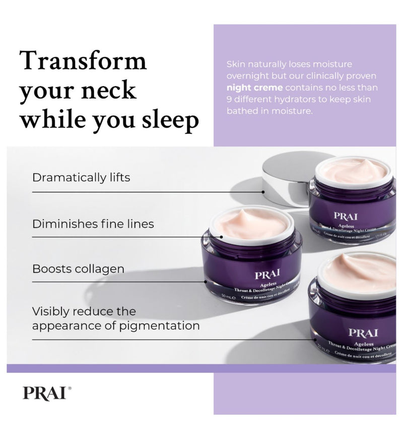PRAI Beauty Ageless Throat & Decolletage Night Crème 50ml, imported from the UK
