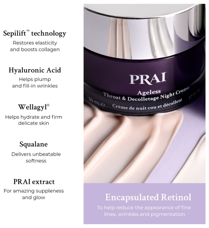 PRAI Beauty Ageless Throat & Decolletage Night Crème 50ml, imported from the UK