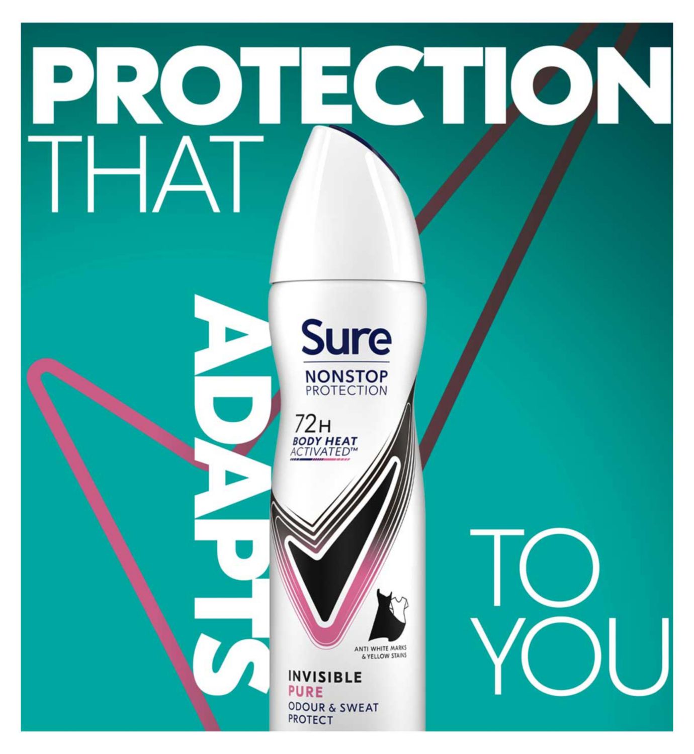 Sure antiperspirant aerosol Invisible Pure 150ml (British brand)