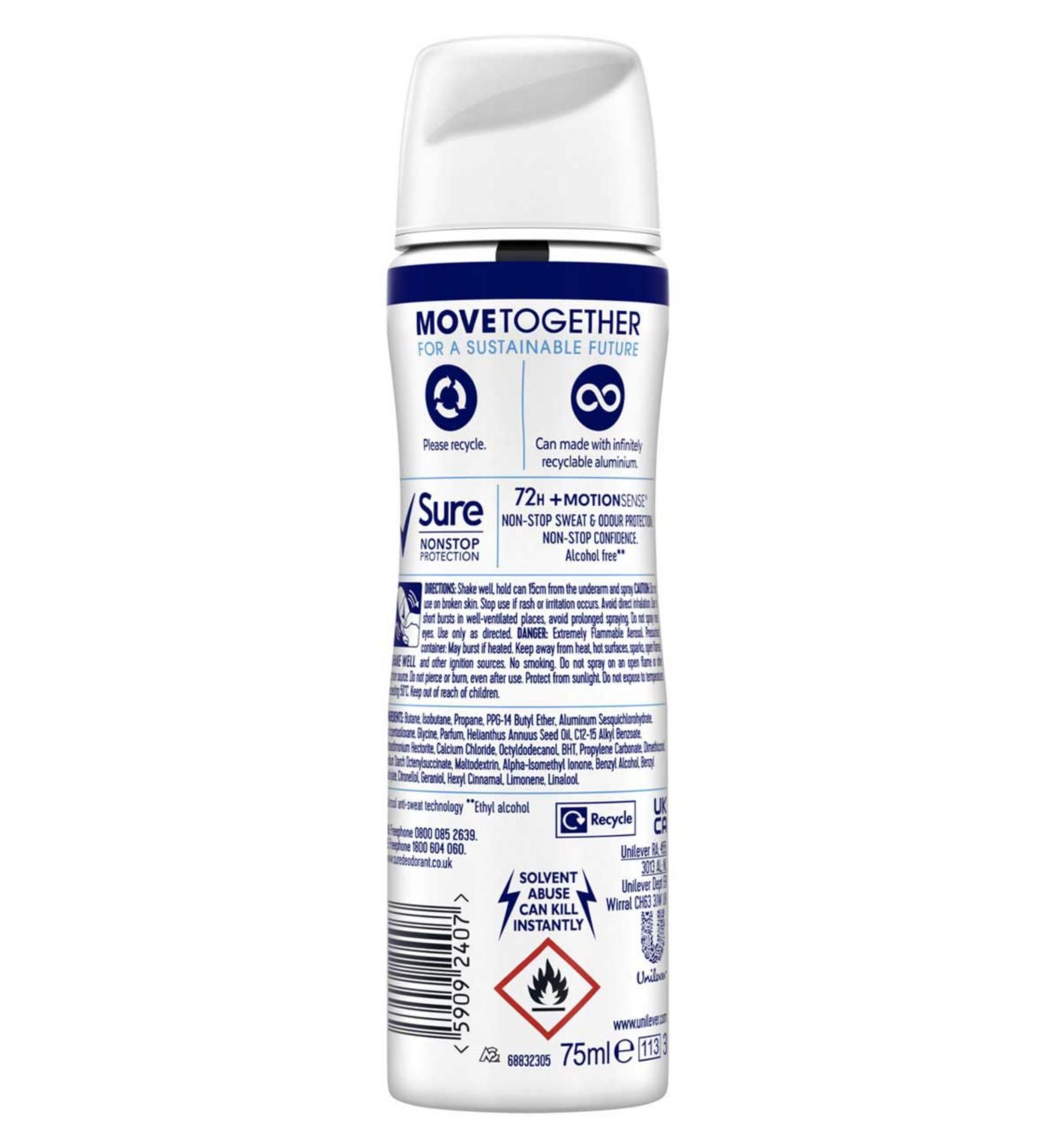 Sure Cotton Dry nonstop protection compressed antiperspirant aerosol 75ml - British product